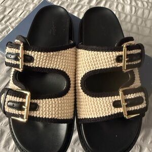 Black and Cream Buckle Sandals